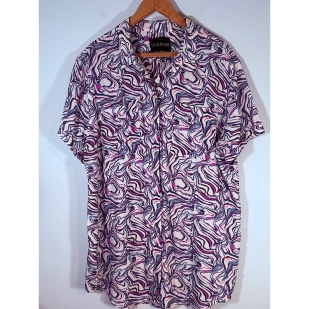 Wildfang The Empower Button Up‎ XL NWT Marble Swirl Print Short Sleeve Rayon